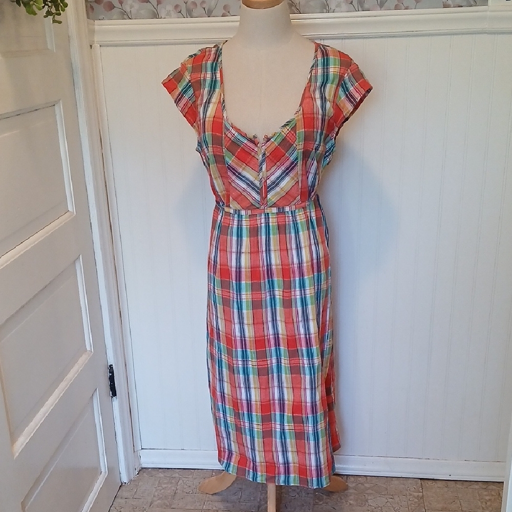 Eddie Bauer Colorful Plaid Midi Dress